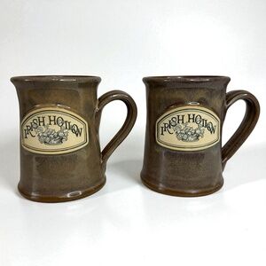 Deneen Pottery Irish‎ Hollow Coffee Mug Lot of 2 Glossy Made In USA Cottagecore